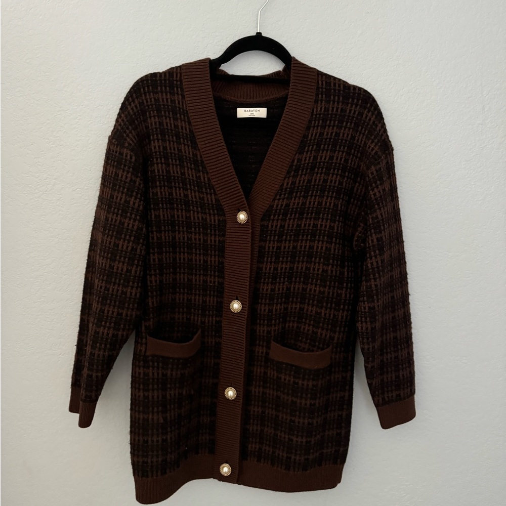 Aritzia Babaton Lacer Cardigan, Rich Cocoa / Black